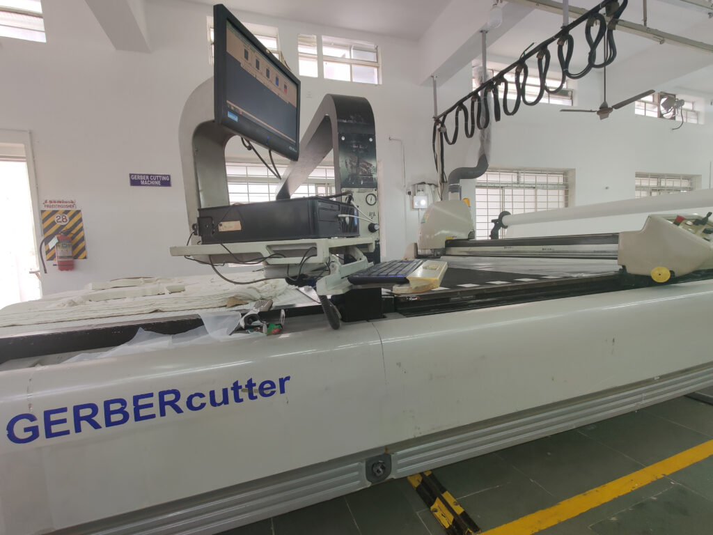 Automated fabric cutter in operation